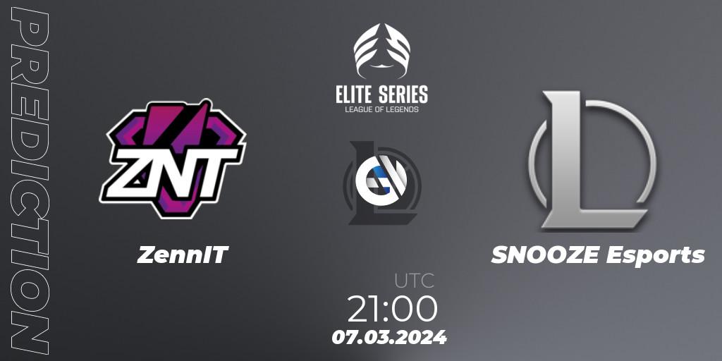Prognose für das Spiel ZennIT VS SNOOZE Esports. 07.03.2024 at 21:00. LoL - Elite Series Spring 2024