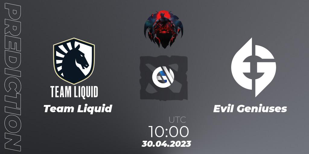 Prognose für das Spiel Team Liquid VS Evil Geniuses. 30.04.23. Dota 2 - The Berlin Major 2023 ESL - Group Stage