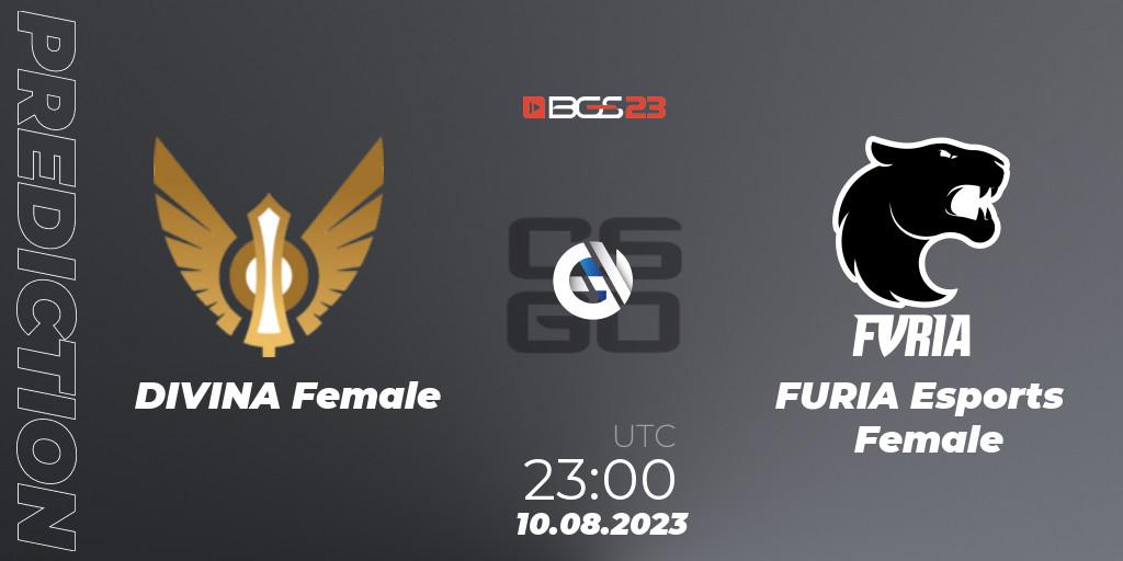 Prognose für das Spiel DIVINA Female VS FURIA Esports Female. 10.08.2023 at 23:00. Counter-Strike (CS2) - BGS Esports 2023 Female: Online Stage