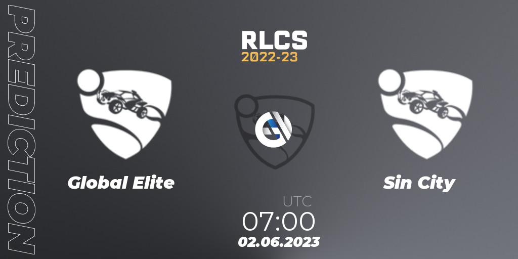 Prognose für das Spiel Global Elite VS Sin City. 02.06.2023 at 07:00. Rocket League - RLCS 2022-23 - Spring: Oceania Regional 3 - Spring Invitational