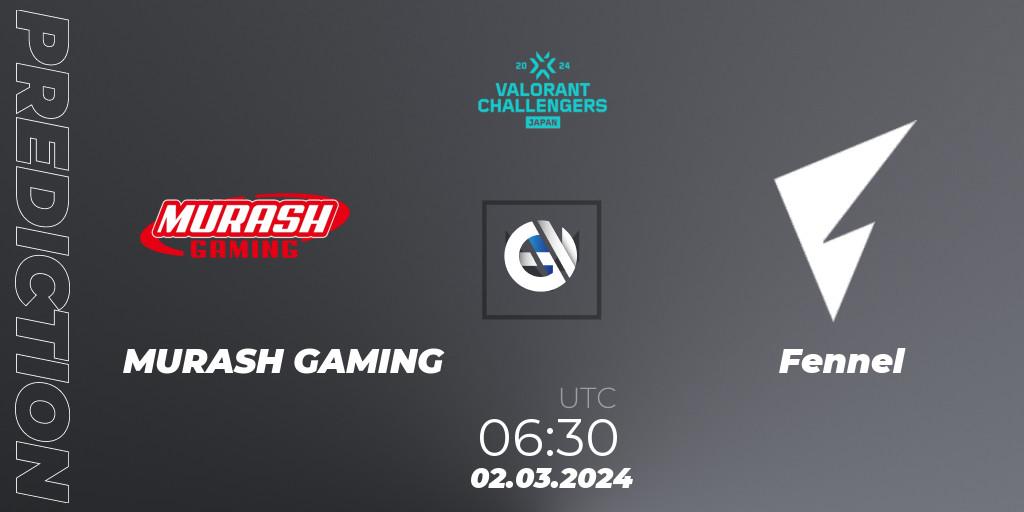 Prognose für das Spiel MURASH GAMING VS Fennel. 02.03.24. VALORANT - VALORANT Challengers Japan 2024: Split 1