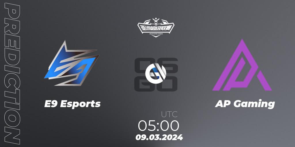 Prognose für das Spiel E9 Esports VS AP Gaming. 09.03.24. CS2 (CS:GO) - Asian Super League Season 2