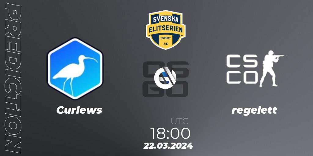 Prognose für das Spiel Curlews VS regelett. 22.03.2024 at 18:10. Counter-Strike (CS2) - Svenska Elitserien Spring 2024
