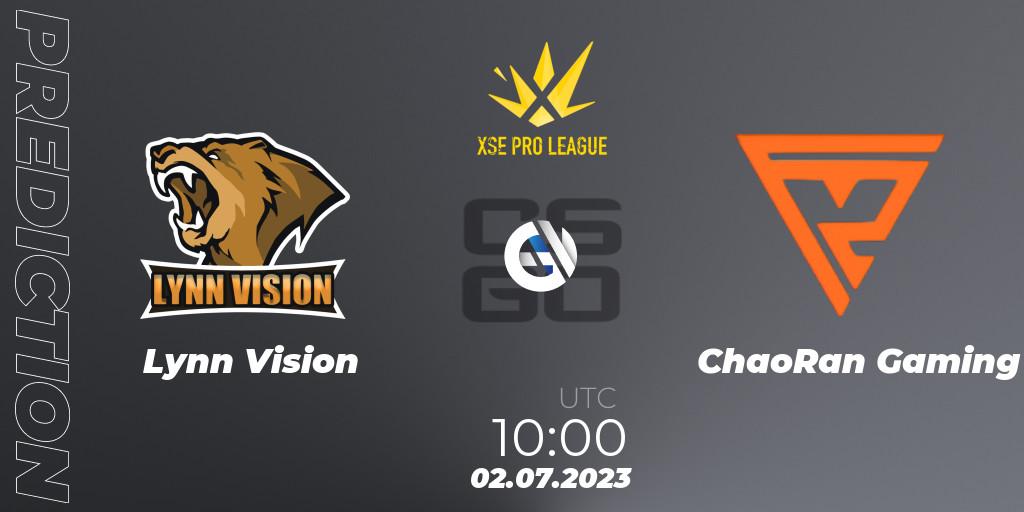 Prognose für das Spiel Lynn Vision VS ChaoRan Gaming. 02.07.2023 at 10:00. Counter-Strike (CS2) - XSE Pro League: Online Stage