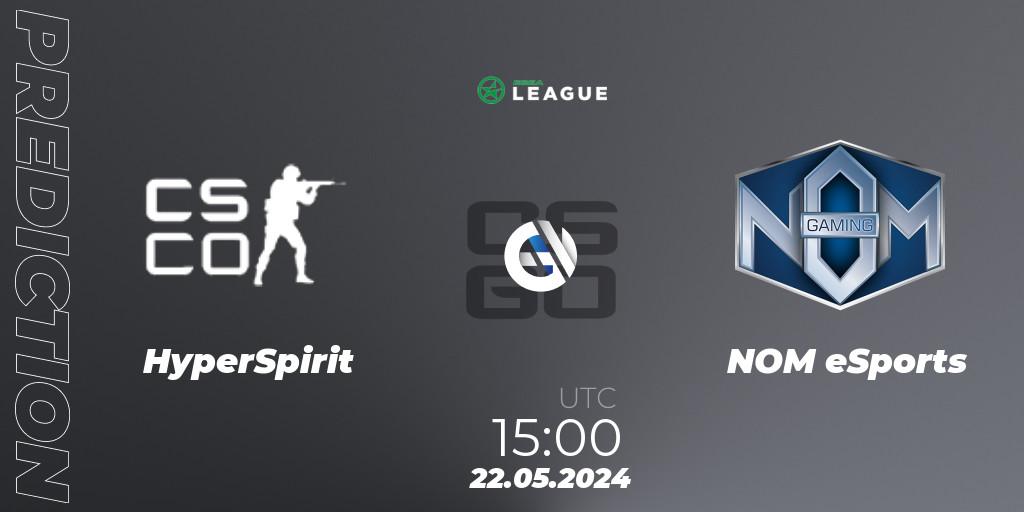 Prognose für das Spiel HyperSpirit VS NOM eSports. 22.05.2024 at 15:00. Counter-Strike (CS2) - ESEA Season 49: Advanced Division - Europe