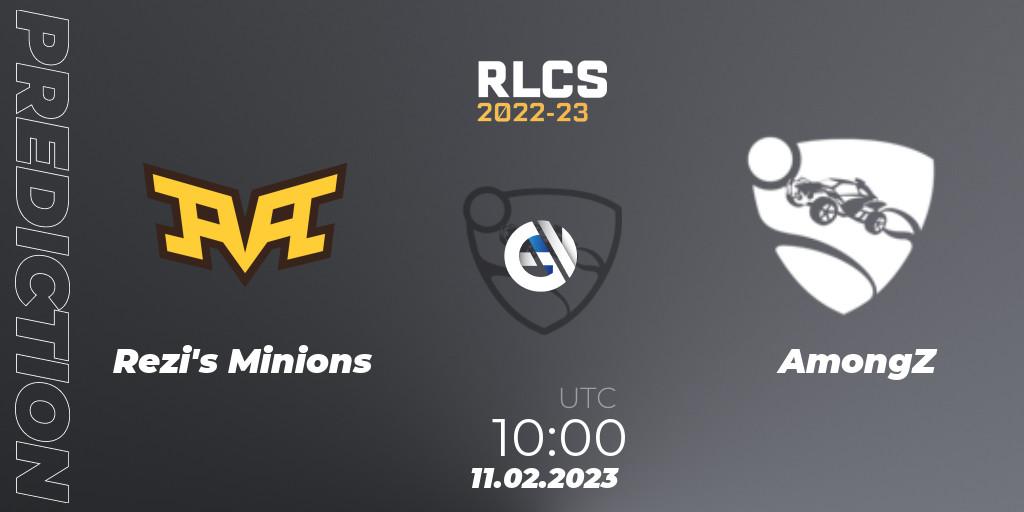 Prognose für das Spiel Rezi's Minions VS AmongZ. 11.02.2023 at 10:00. Rocket League - RLCS 2022-23 - Winter: Asia-Pacific Regional 2 - Winter Cup