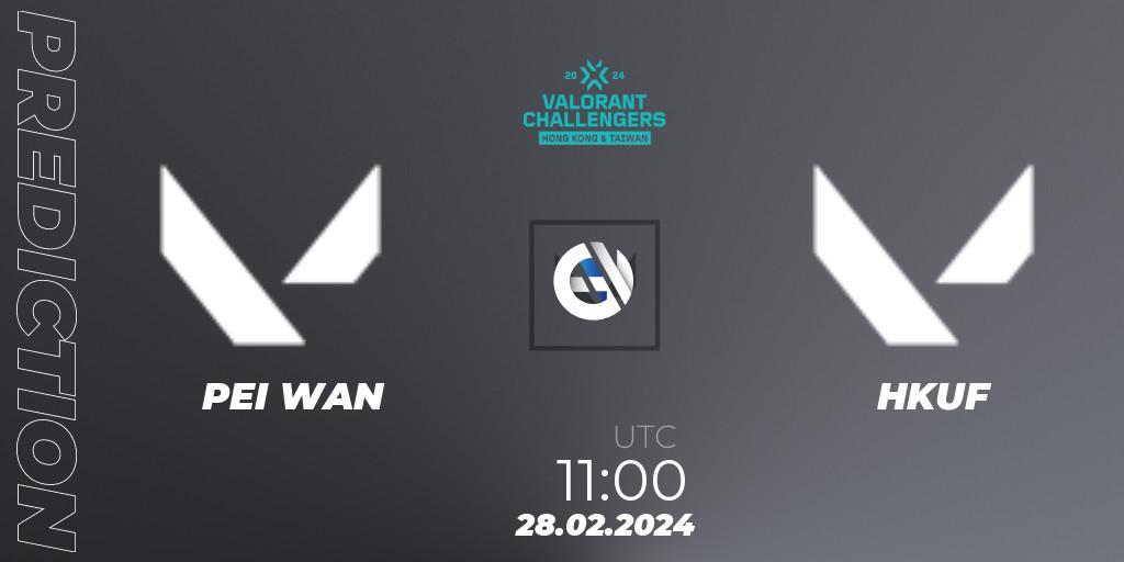 Prognose für das Spiel PEI WAN VS Hungkuang Falcon. 28.02.2024 at 11:00. VALORANT - VALORANT Challengers Hong Kong and Taiwan 2024: Split 1