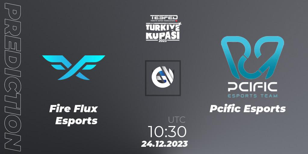 Prognose für das Spiel Fire Flux Esports VS Pcific Esports. 24.12.2023 at 14:30. VALORANT - TESFED Türkiye Kupası - 2023
