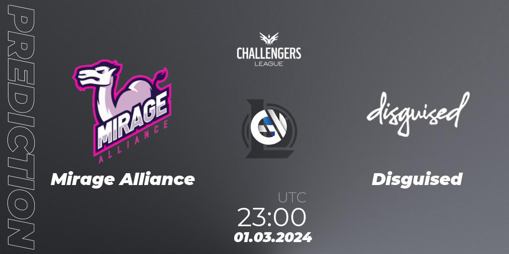 Prognose für das Spiel Mirage Alliance VS Disguised. 01.03.24. LoL - NACL 2024 Spring - Group Stage