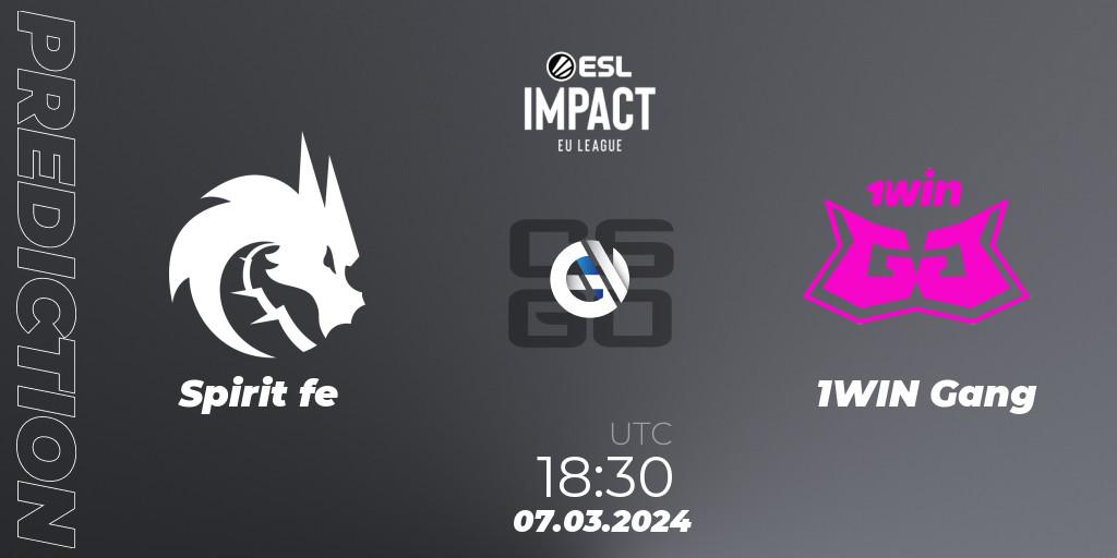 Prognose für das Spiel Spirit fe VS 1WIN Gang. 07.03.24. CS2 (CS:GO) - ESL Impact League Season 5: Europe