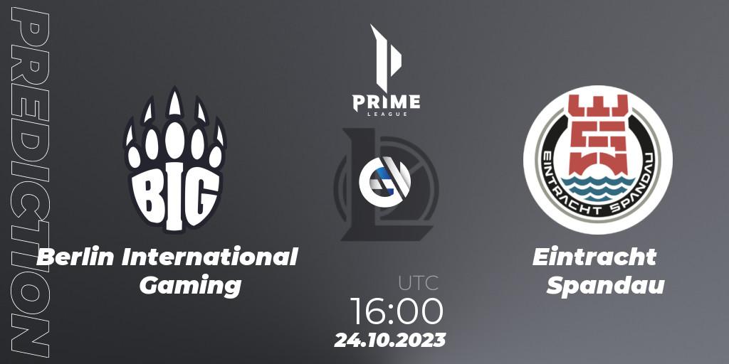 Prognose für das Spiel Berlin International Gaming VS Eintracht Spandau. 24.10.2023 at 16:00. LoL - Prime League Pokal 2023