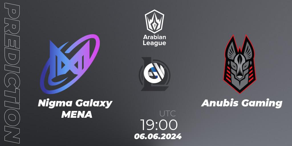 Prognose für das Spiel Nigma Galaxy MENA VS Anubis Gaming. 06.06.2024 at 19:00. LoL - Arabian League Summer 2024
