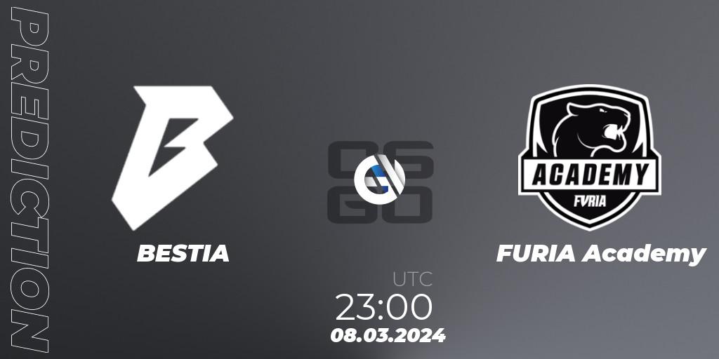 Prognose für das Spiel BESTIA VS FURIA Academy. 08.03.2024 at 23:00. Counter-Strike (CS2) - RES Latin American Series #2