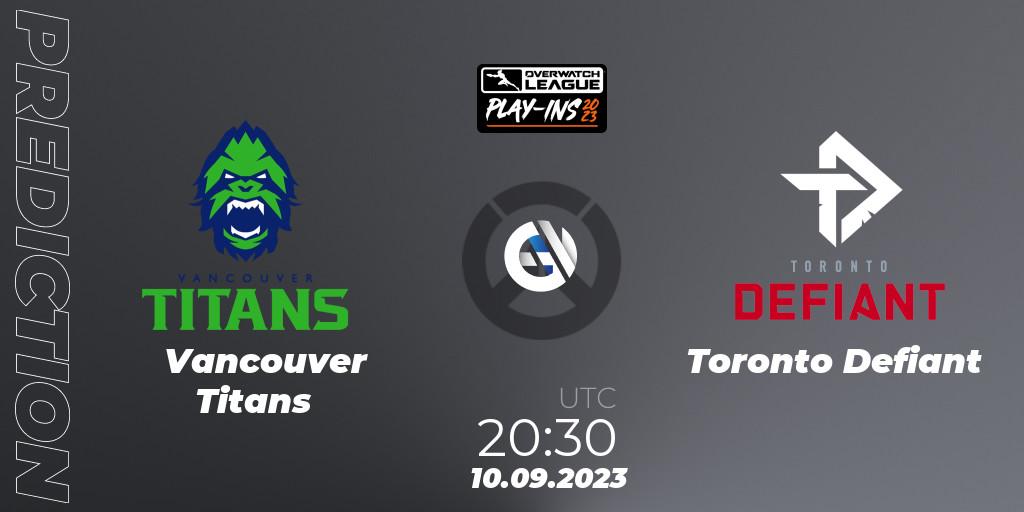 Prognose für das Spiel Vancouver Titans VS Toronto Defiant. 10.09.23. Overwatch - Overwatch League 2023 - Play-Ins