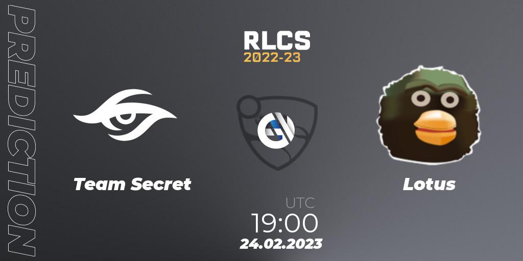 Prognose für das Spiel Team Secret VS Lotus. 24.02.23. Rocket League - RLCS 2022-23 - Winter: South America Regional 3 - Winter Invitational