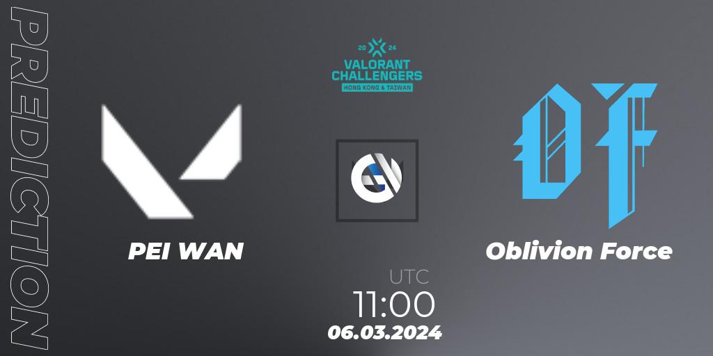 Prognose für das Spiel PEI WAN VS Oblivion Force. 06.03.24. VALORANT - VALORANT Challengers Hong Kong and Taiwan 2024: Split 1
