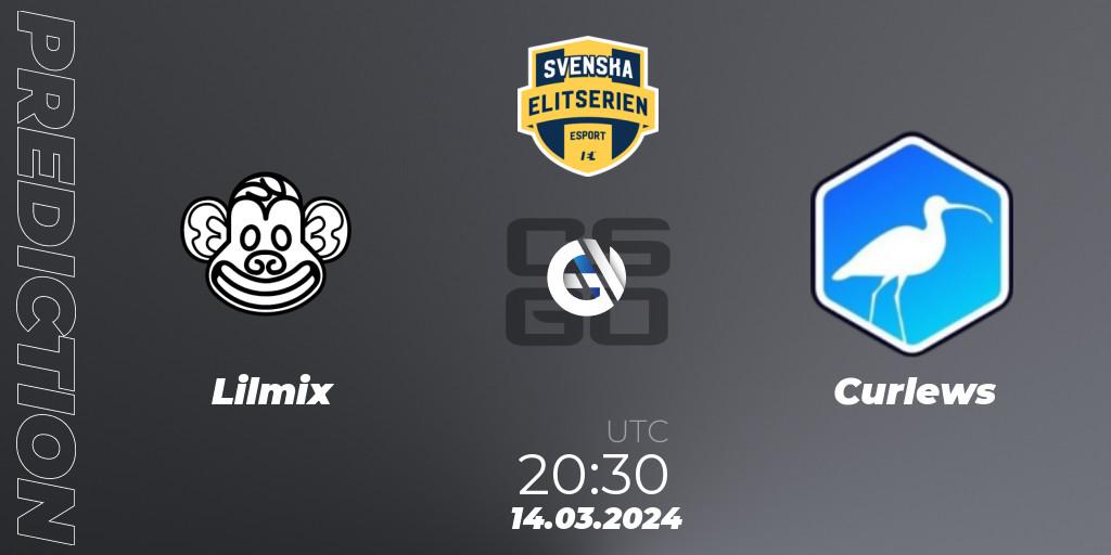 Prognose für das Spiel Lilmix VS Curlews. 14.03.24. CS2 (CS:GO) - Svenska Elitserien Spring 2024