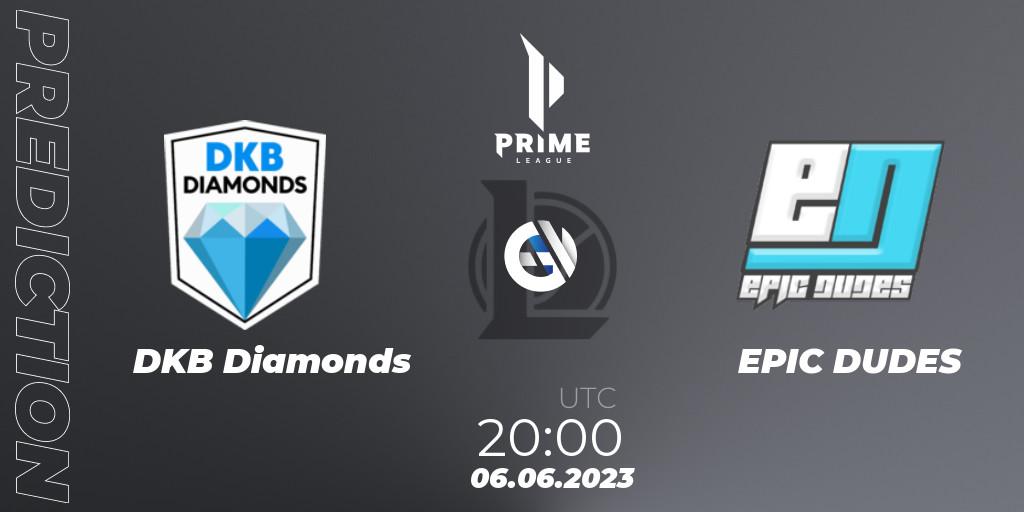 Prognose für das Spiel DKB Diamonds VS EPIC DUDES. 06.06.2023 at 20:00. LoL - Prime League 2nd Division Summer 2023
