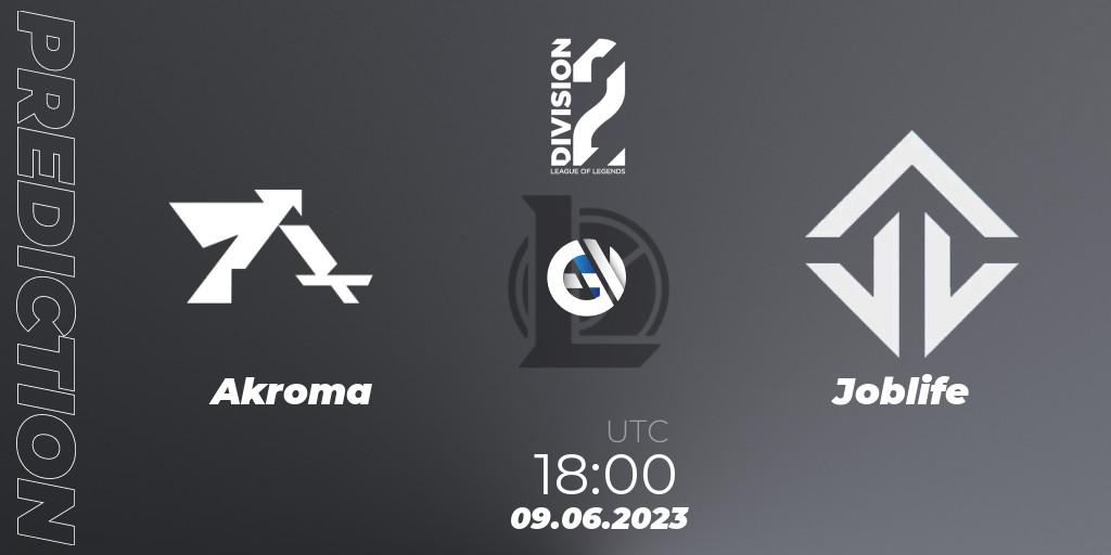Prognose für das Spiel Akroma VS Joblife. 09.06.23. LoL - LFL Division 2 Summer 2023 - Group Stage