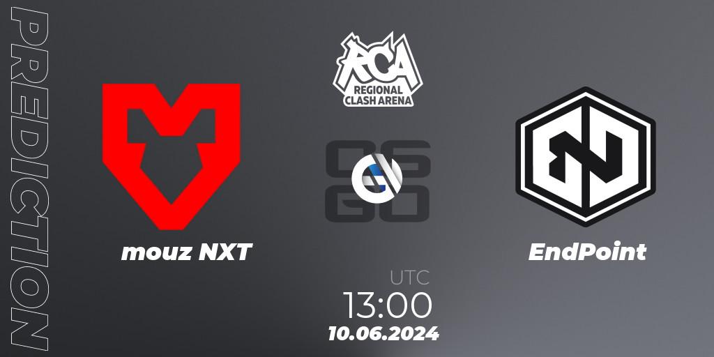 Prognose für das Spiel mouz NXT VS EndPoint. 10.06.2024 at 13:00. Counter-Strike (CS2) - Regional Clash Arena Europe