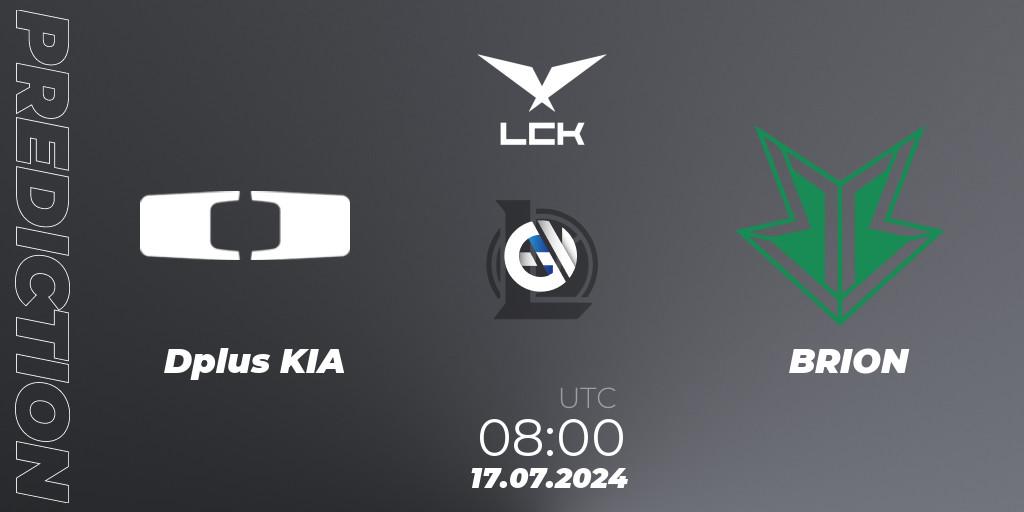 Prognose für das Spiel Dplus KIA VS BRION. 17.07.2024 at 08:00. LoL - LCK Summer 2024 Group Stage