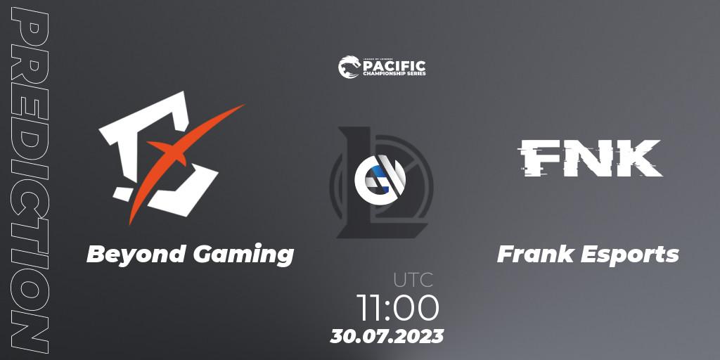 Prognose für das Spiel Beyond Gaming VS Frank Esports. 30.07.2023 at 11:00. LoL - PACIFIC Championship series Group Stage