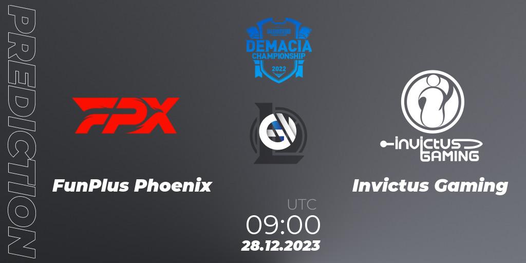 Prognose für das Spiel FunPlus Phoenix VS Invictus Gaming. 28.12.23. LoL - Demacia Cup 2023 Group Stage
