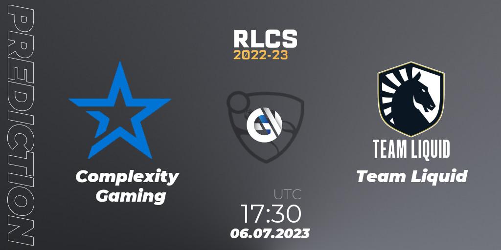 Prognose für das Spiel Complexity Gaming VS Team Liquid. 06.07.2023 at 18:00. Rocket League - RLCS 2022-23 Spring Major