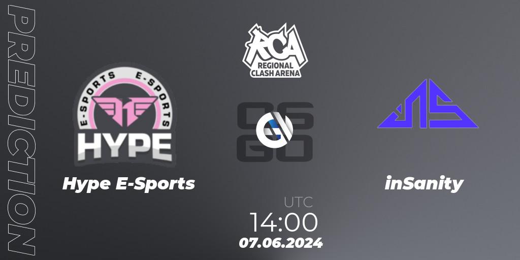 Prognose für das Spiel Hype E-Sports VS inSanity. 07.06.2024 at 22:00. Counter-Strike (CS2) - Regional Clash Arena South America