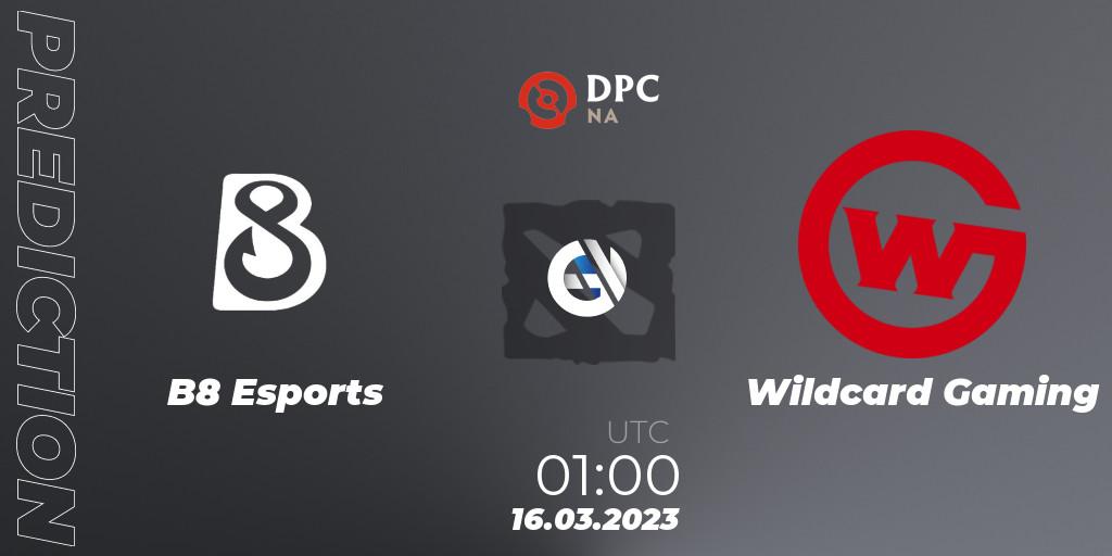 Prognose für das Spiel B8 Esports VS Wildcard Gaming. 16.03.23. Dota 2 - DPC 2023 Tour 2: NA Division I (Upper)