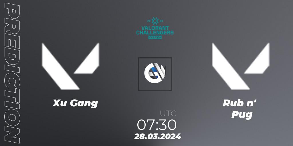 Prognose für das Spiel Xu Gang VS Rub n' Pug. 28.03.2024 at 07:30. VALORANT - VALORANT Challengers 2024 Oceania: Split 1