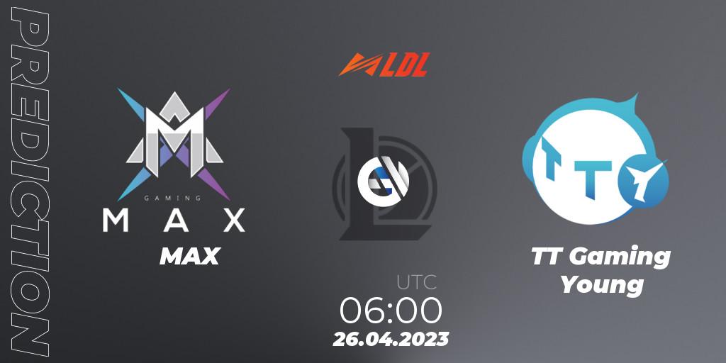 Prognose für das Spiel MAX VS TT Gaming Young. 26.04.2023 at 06:00. LoL - LDL 2023 - Regular Season - Stage 2