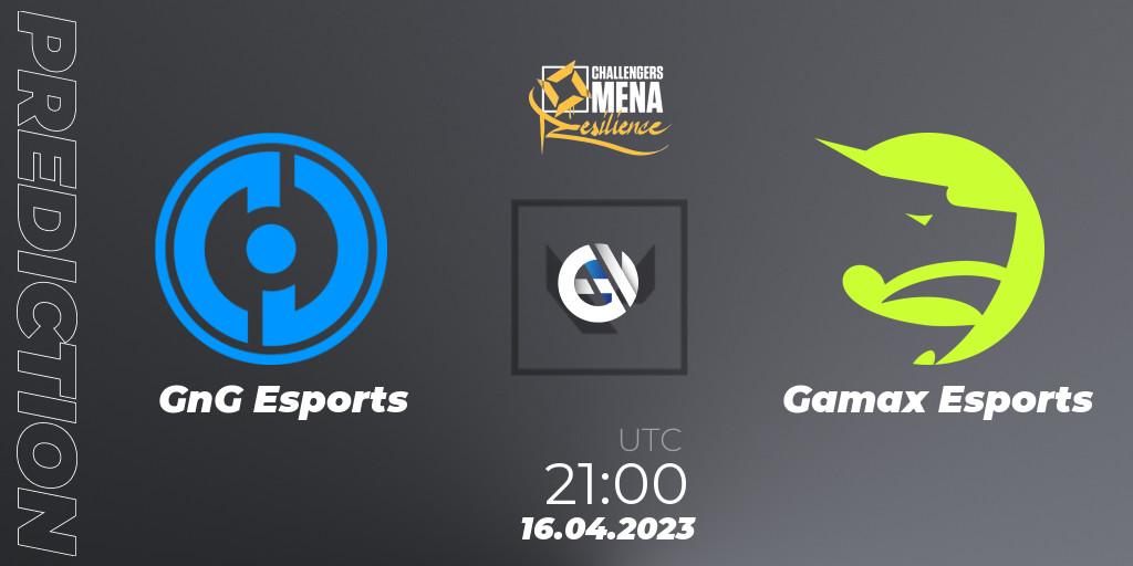 Prognose für das Spiel GnG Esports VS Gamax Esports. 16.04.2023 at 21:00. VALORANT - VALORANT Challengers 2023 MENA: Resilience Split 2 - Levant and North Africa
