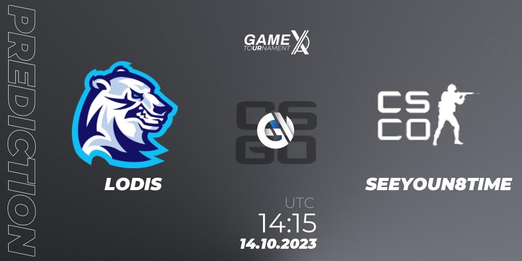 Prognose für das Spiel LODIS VS SEEYOUN8TIME. 14.10.2023 at 16:15. Counter-Strike (CS2) - GameX 2023