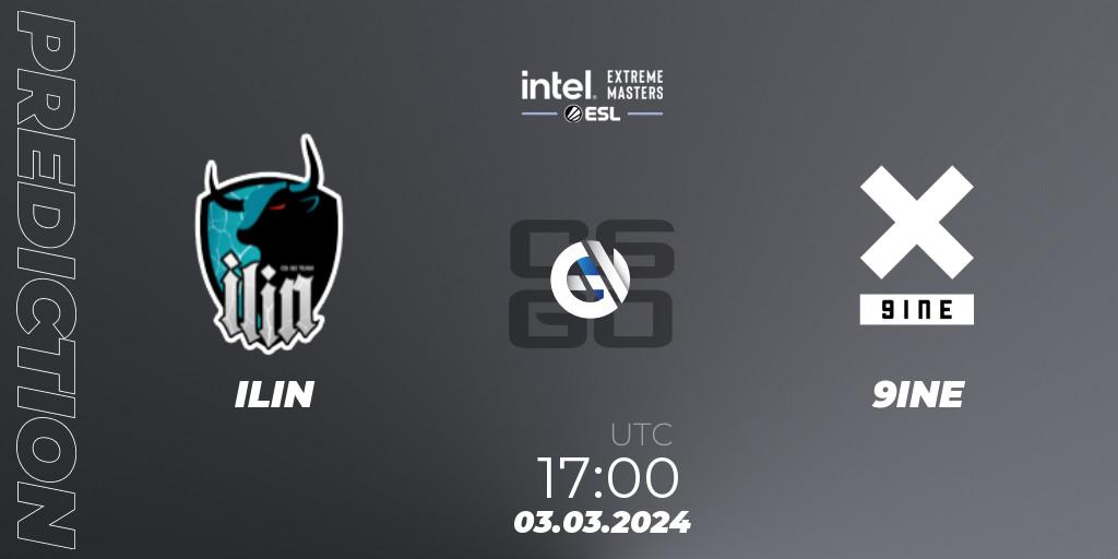 Prognose für das Spiel ILIN VS 9INE. 03.03.24. CS2 (CS:GO) - Intel Extreme Masters Dallas 2024: European Open Qualifier #1
