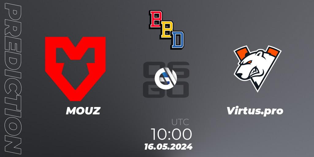 Prognose für das Spiel MOUZ VS Virtus.pro. 16.05.2024 at 10:20. Counter-Strike (CS2) - BetBoom Dacha Belgrade 2024