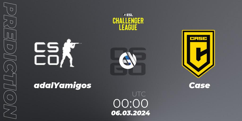 Prognose für das Spiel adalYamigos VS Case. 06.03.2024 at 00:20. Counter-Strike (CS2) - ESL Challenger League Season 47: South America