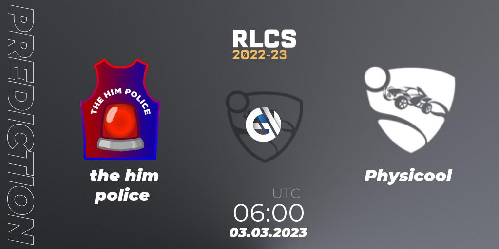 Prognose für das Spiel the him police VS Physicool. 03.03.2023 at 06:00. Rocket League - RLCS 2022-23 - Winter: Oceania Regional 3 - Winter Invitational