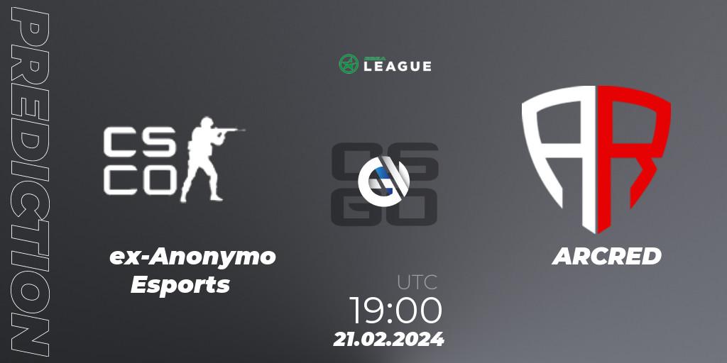 Prognose für das Spiel ex-Anonymo Esports VS ARCRED. 21.02.24. CS2 (CS:GO) - ESEA Season 48: Advanced Division - Europe