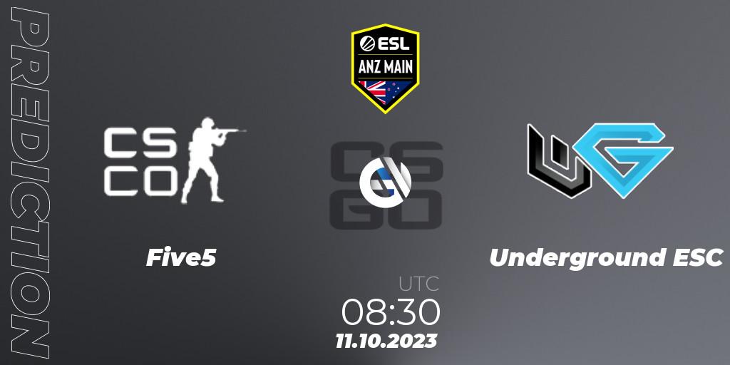 Prognose für das Spiel Five5 VS Underground ESC. 11.10.2023 at 08:30. Counter-Strike (CS2) - ESL ANZ Main Season 17
