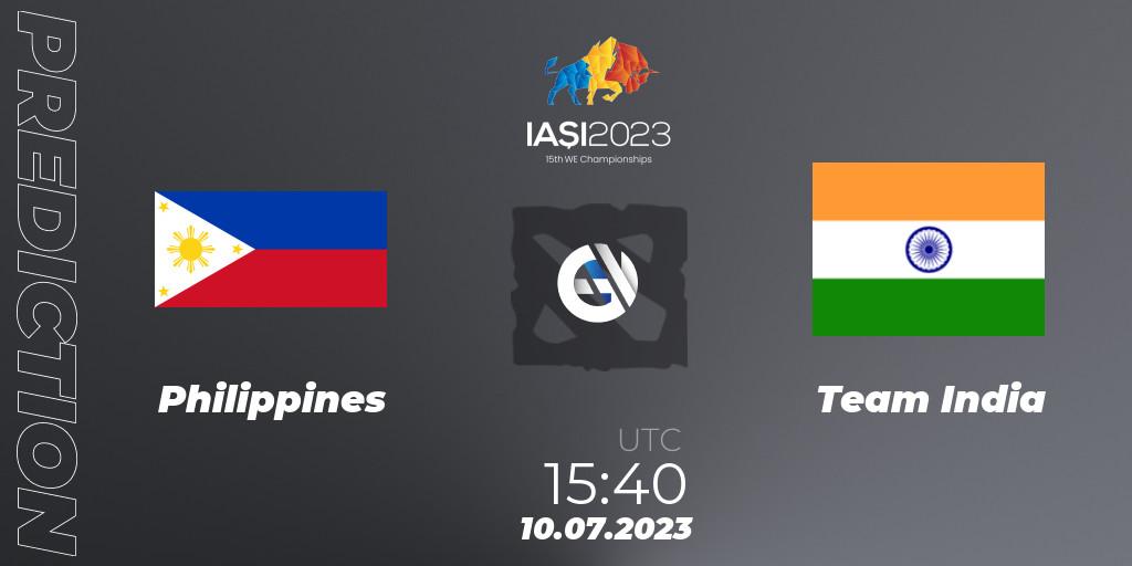 Prognose für das Spiel Philippines VS Team India. 11.07.2023 at 07:00. Dota 2 - Gamers8 IESF Asian Championship 2023