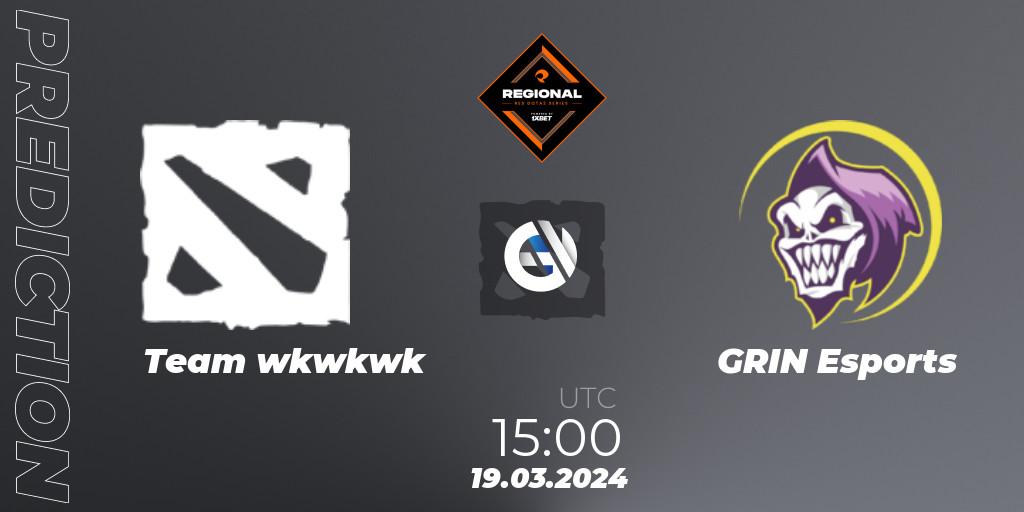 Prognose für das Spiel Team wkwkwk VS GRIN Esports. 25.03.2024 at 13:00. Dota 2 - RES Regional Series: EU #1