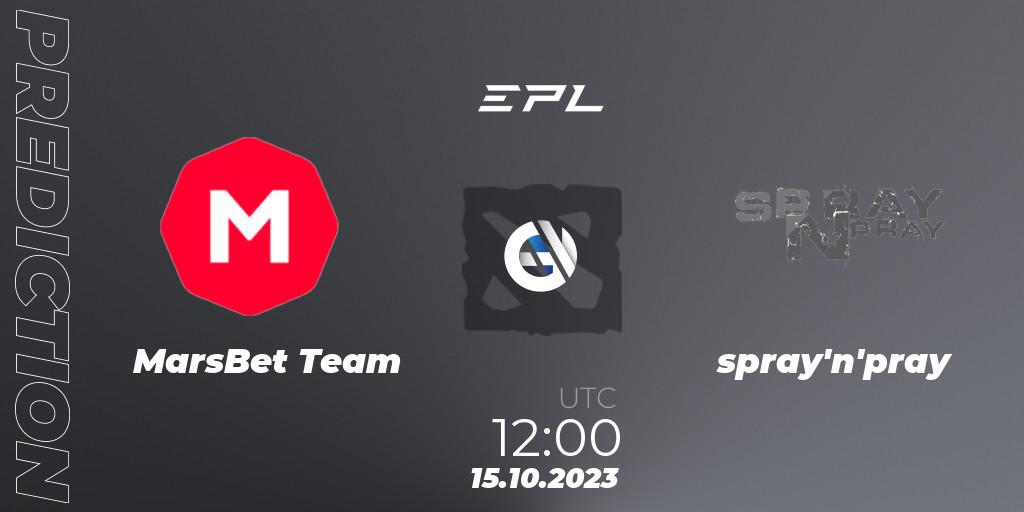 Prognose für das Spiel MarsBet Team VS spray'n'pray. 15.10.2023 at 12:00. Dota 2 - European Pro League Season 13