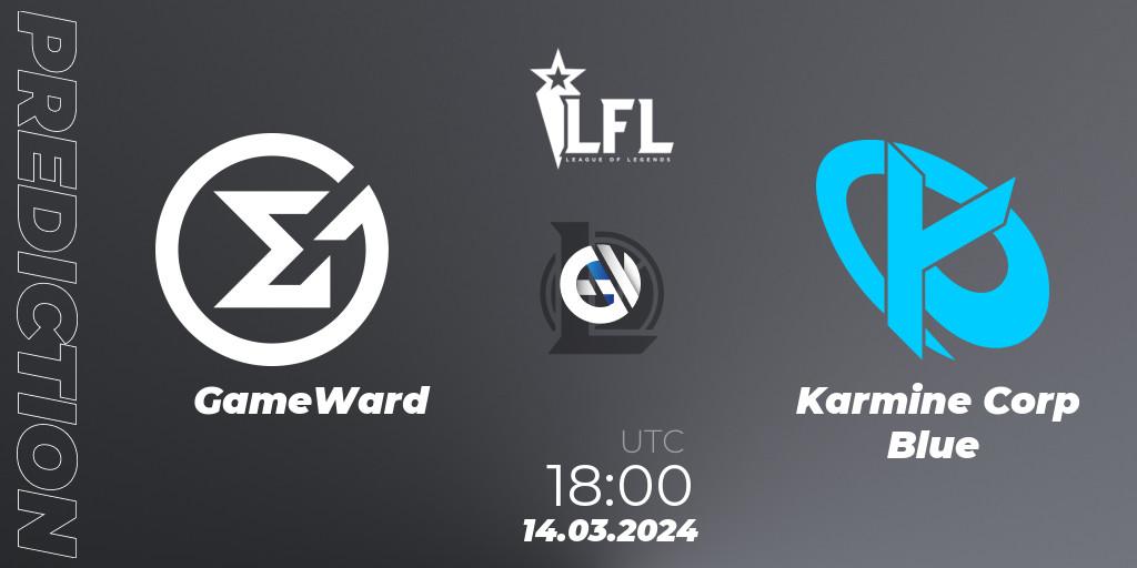 Prognose für das Spiel GameWard VS Karmine Corp Blue. 14.03.24. LoL - LFL Spring 2024