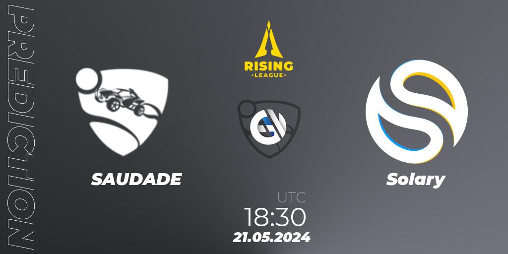 Prognose für das Spiel SAUDADE VS Solary. 21.05.2024 at 18:30. Rocket League - Rising League 2024 — Split 1 — Main Event
