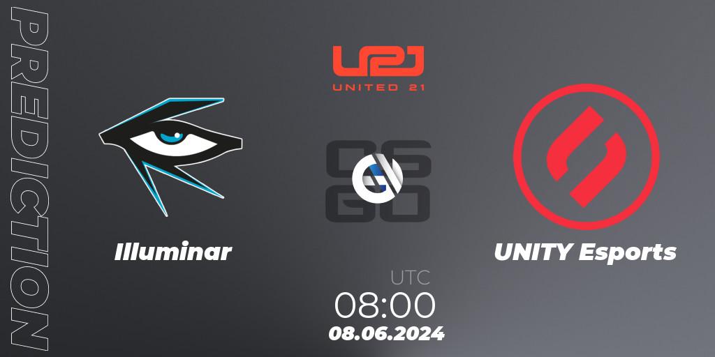 Prognose für das Spiel Illuminar VS UNITY Esports. 08.06.2024 at 08:00. Counter-Strike (CS2) - United21 Season 16