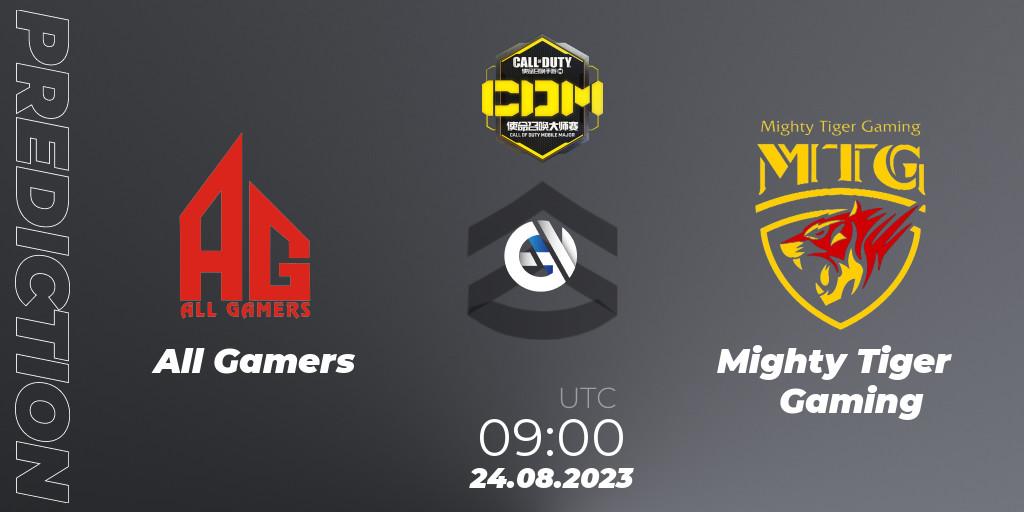 Prognose für das Spiel All Gamers VS Mighty Tiger Gaming. 24.08.23. Call of Duty - China Masters 2023 S6 - Stage 2