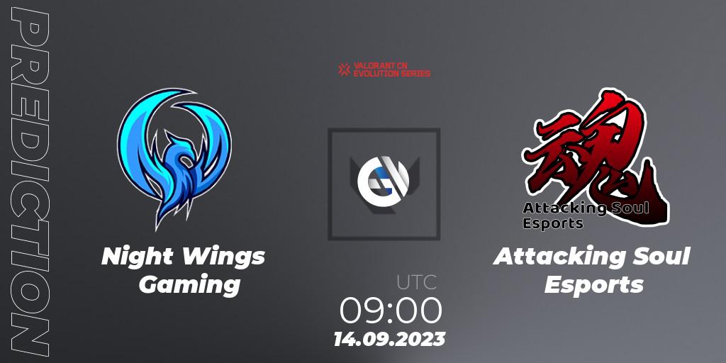 Prognose für das Spiel Night Wings Gaming VS Attacking Soul Esports. 14.09.23. VALORANT - VALORANT China Evolution Series Act 1: Variation - Play-In