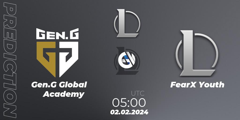 Prognose für das Spiel Gen.G Global Academy VS FearX Youth. 02.02.2024 at 05:00. LoL - LCK Challengers League 2024 Spring - Group Stage