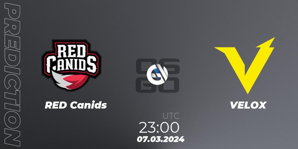 Prognose für das Spiel RED Canids VS VELOX. 07.03.2024 at 23:05. Counter-Strike (CS2) - RES Latin American Series #2